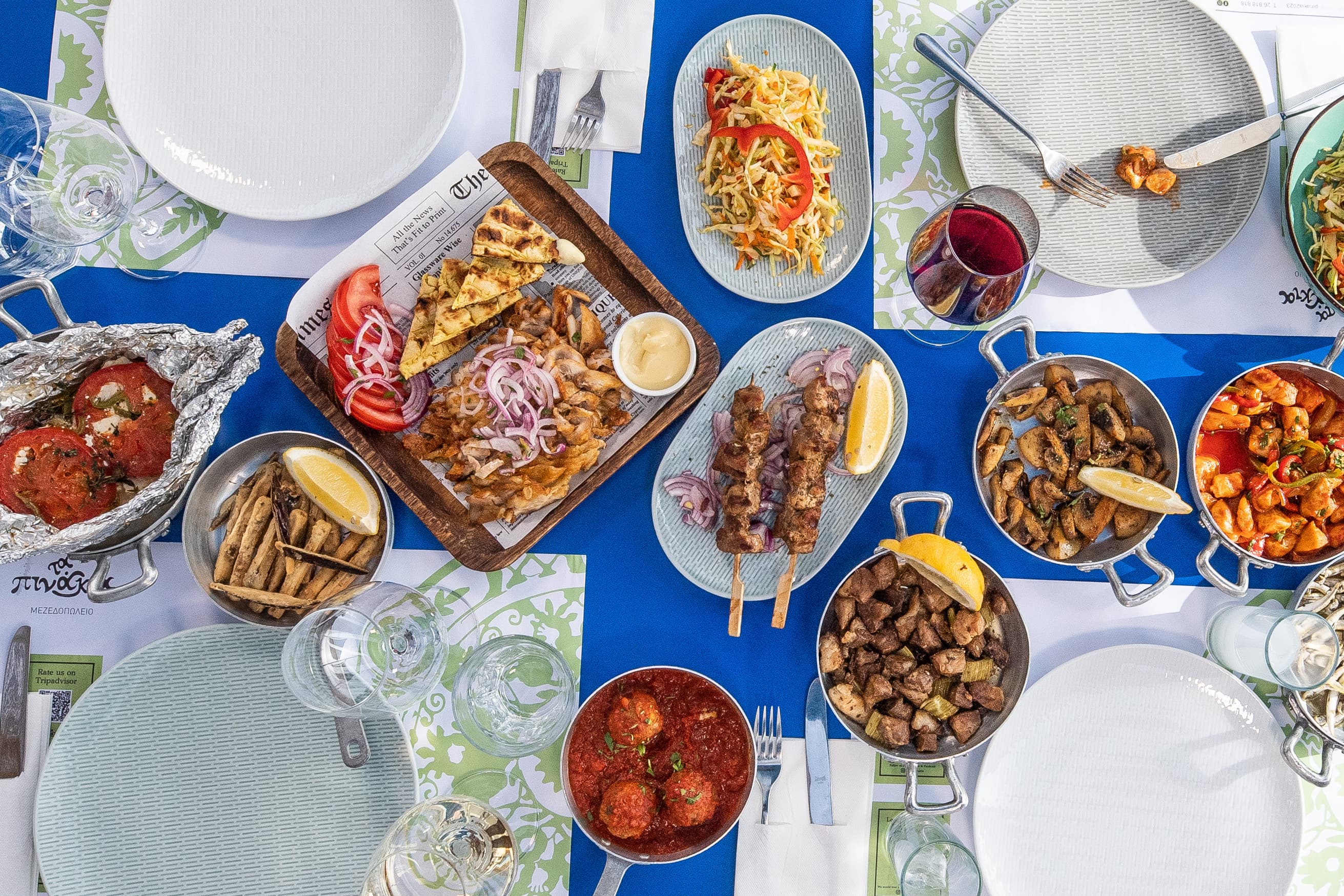 Full meze spread across the table