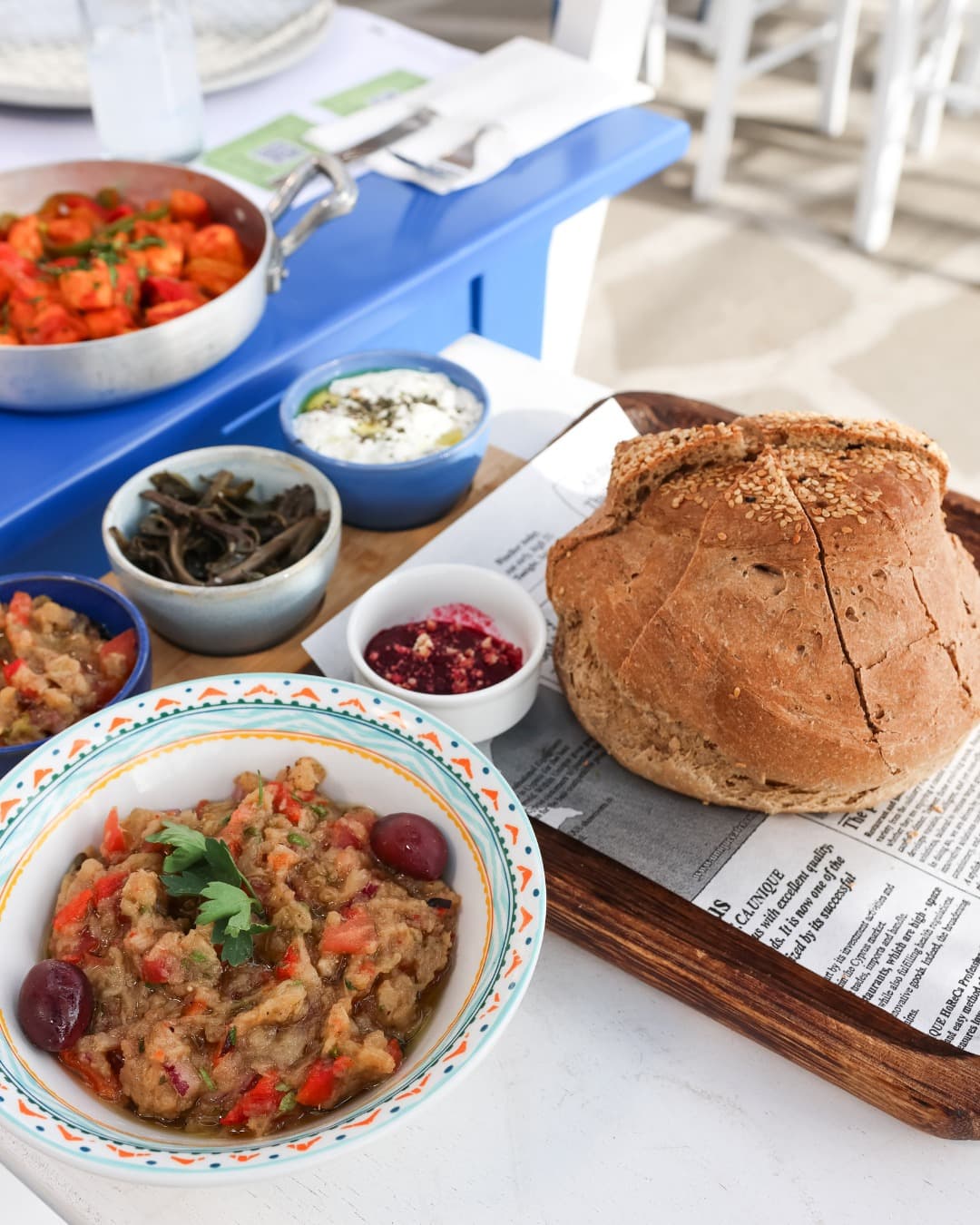 Fresh bread and dips spread