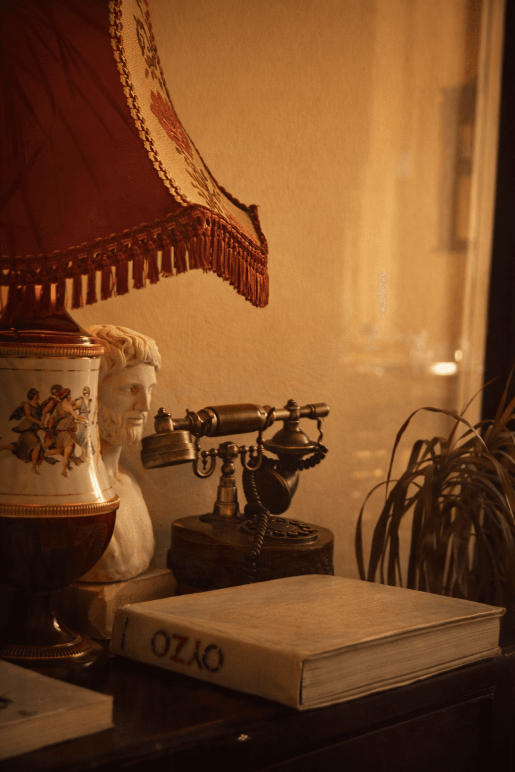 Vintage lamp and antique phone — interior details